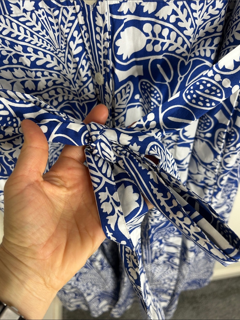 BODEN Blue Floral Long Sleeve Midi Belted Shirt Dress Size 14 - Picture 10 of 16